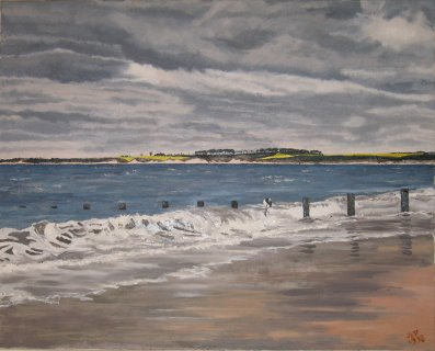 Janet E Davis, Alnmouth beach, 1996-98, oil on canvas.