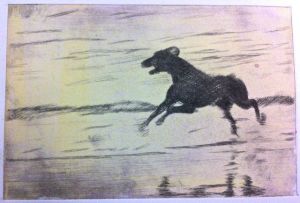 Black dog running 2 - viscosity ghost print.