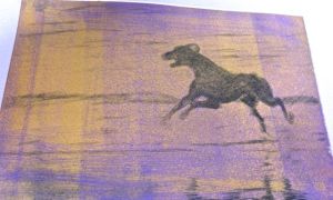 Black dog running 2 - viscosity print.