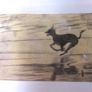 Black dog running 6 - viscosity ghost print.