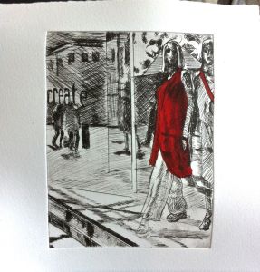 Final print of the day from this plate in black ink without extender (and the red of crimson + yellow).